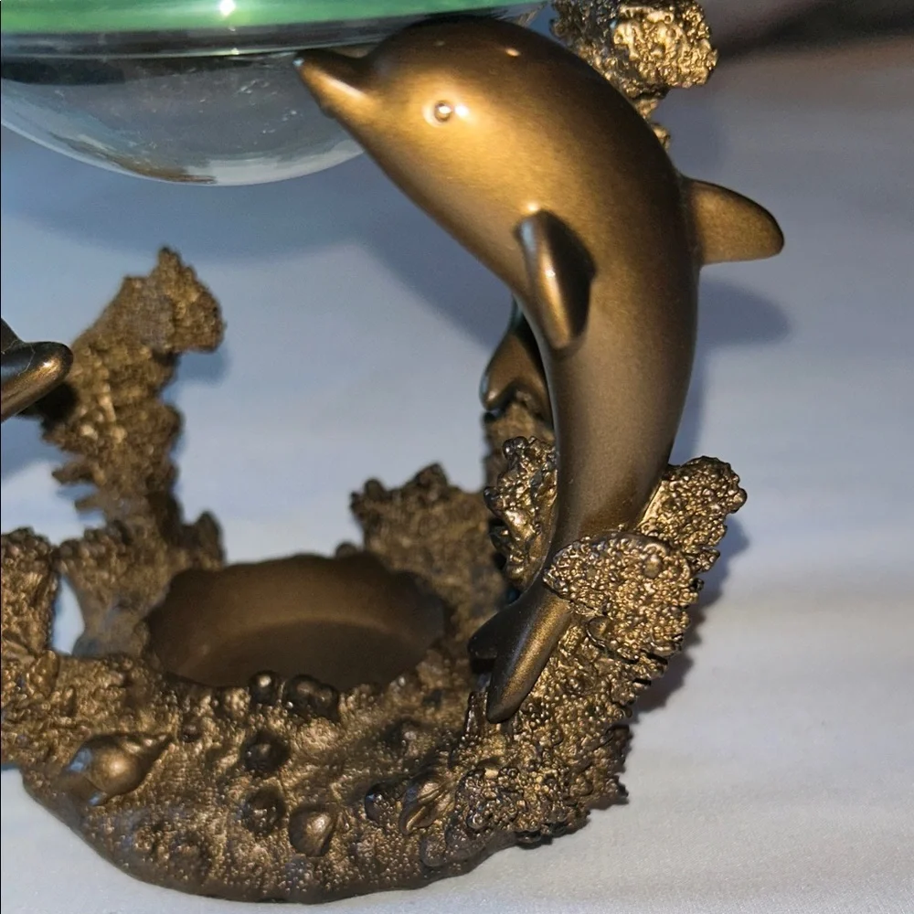 PartyLite Bronze 3 Dolphin Oil Wax Melt Scent Aroma Candle Holder (RETIRED)